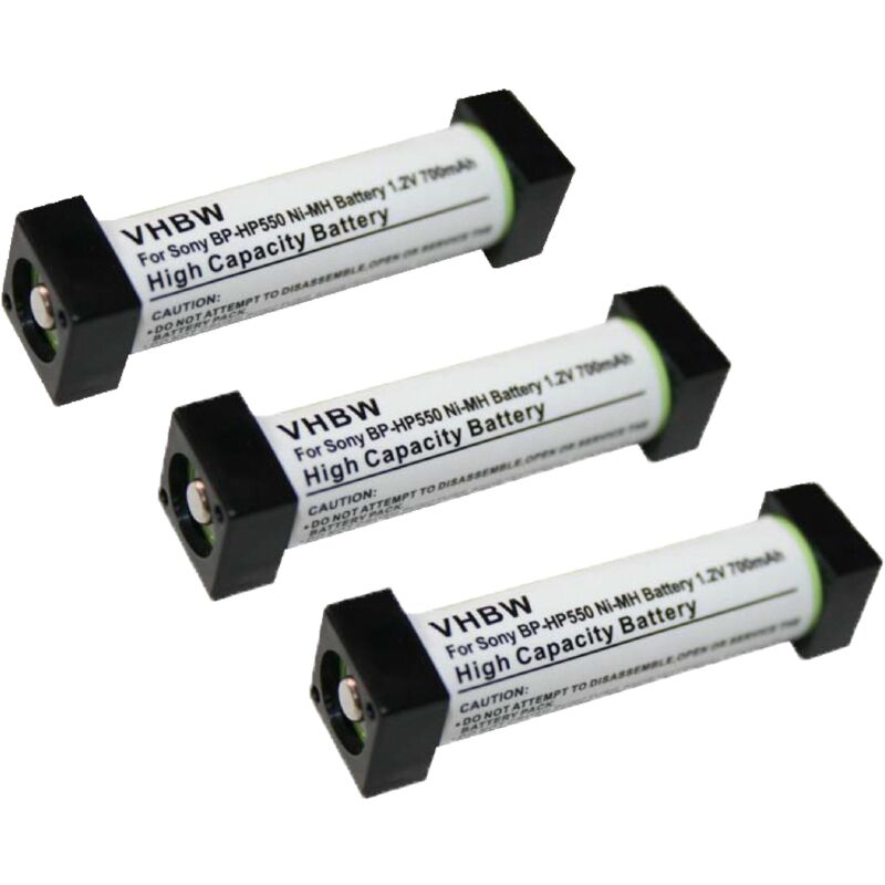 

3x Batería reemplaza Sony 1-756-316-21, 1-756-316-22, BP-HP550 para auriculares inalámbricos, cascos (700 mAh, 1,2 V, NiMH) - Vhbw