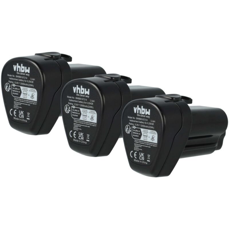 

3x Baterías Li-Ion 2000mAh (10.8V) compatible con Metabo PowerMaxx SB Basic, PowerMaxx ASE herramientas - Vhbw