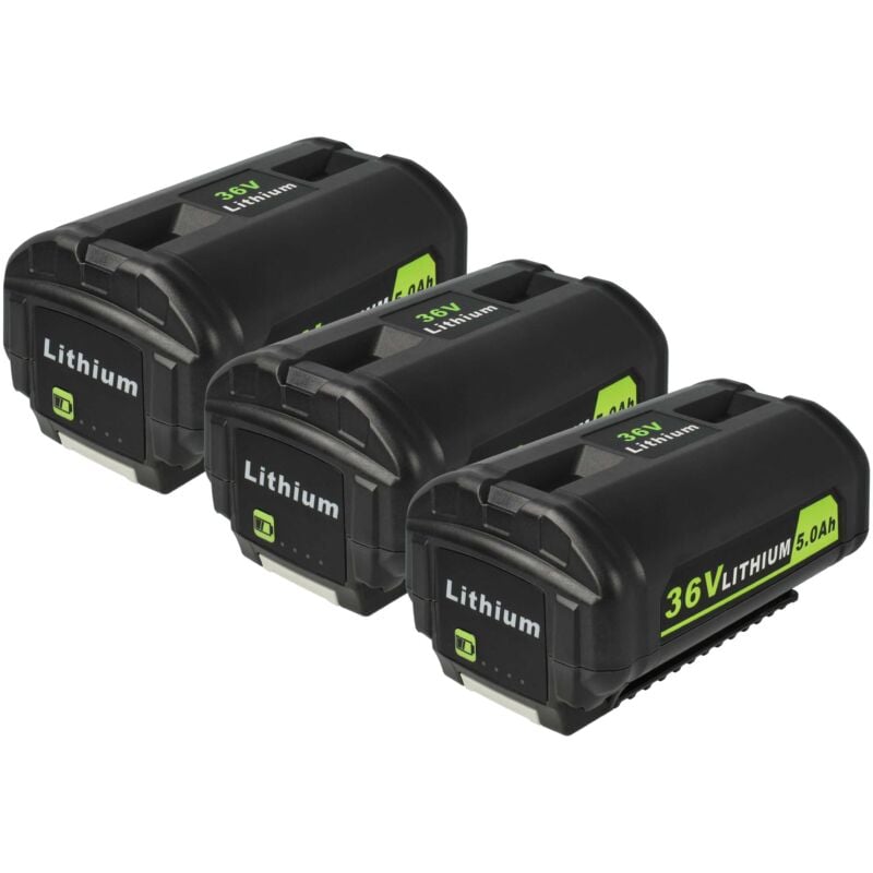 

3x Baterías Li-Ion 5000mAh (36V) para herramientas Powertools Tools Ryobi RBC36X20B, RBC36X26B, RBL36B, RBL36JB, RBV36B, RCS36 - Vhbw