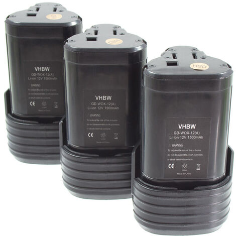 vhbw 3x batteria compatibile con Worx WX382.M2, WX521, WX382.M1, WX382.7, WX540.3, WX382.M, WX521.1, WX540 utensile elettrico (1500 mAh, Li-Ion, 12 V)
