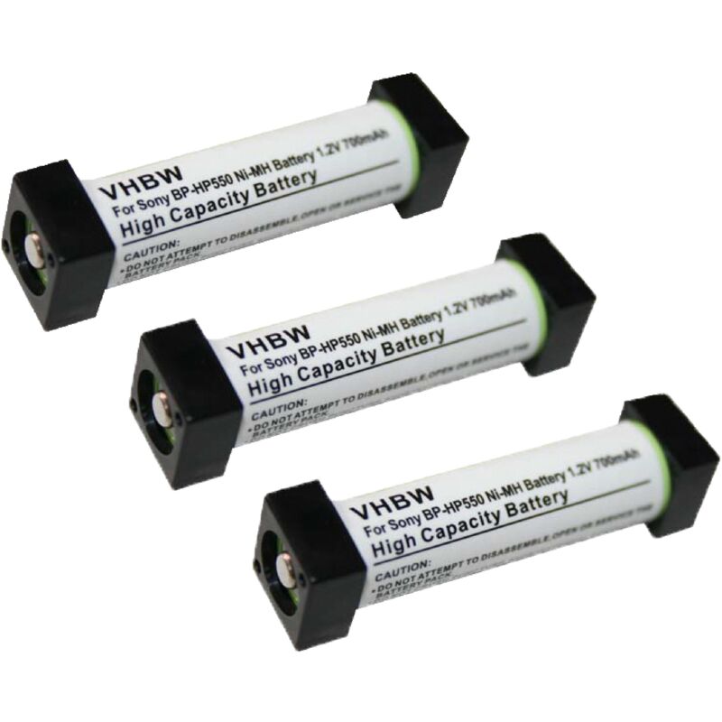 Image of 3x batteria sostituisce Sony 1-756-316-21, 1-756-316-22, BP-HP550 per auricolari cuffie wireless (700mAh, 1,2V, NiMH) - Vhbw