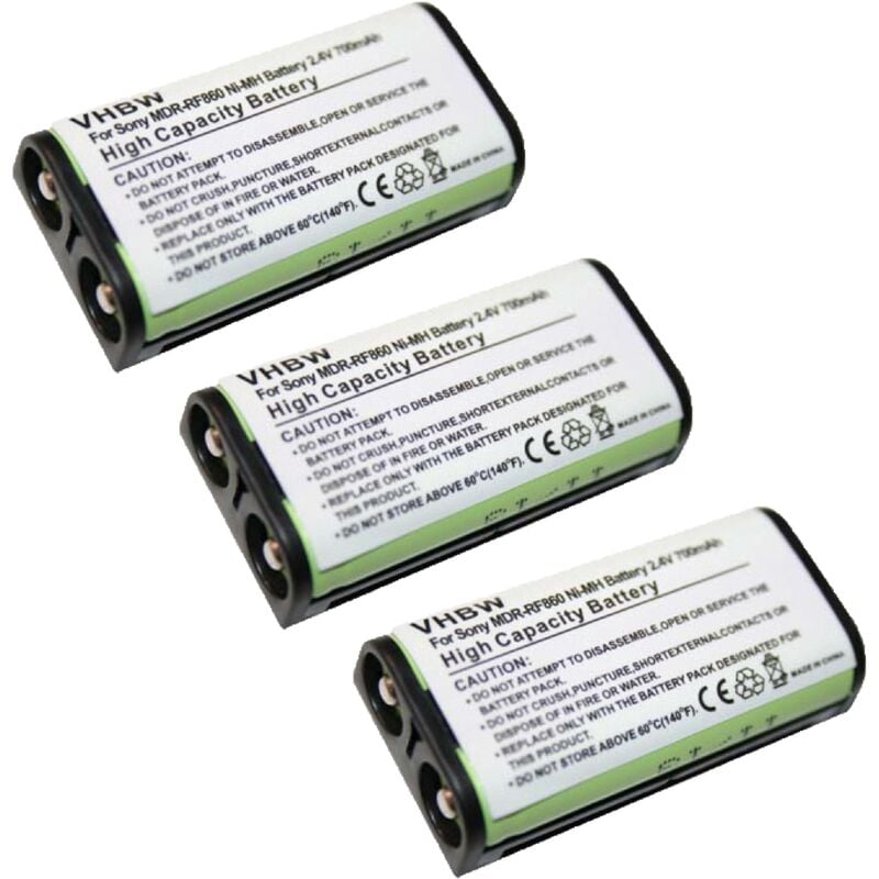 Image of 3x batteria sostituisce Sony BP-HP550-11 per auricolari cuffie wireless (700mAh, 2,4V, NiMH) - Vhbw
