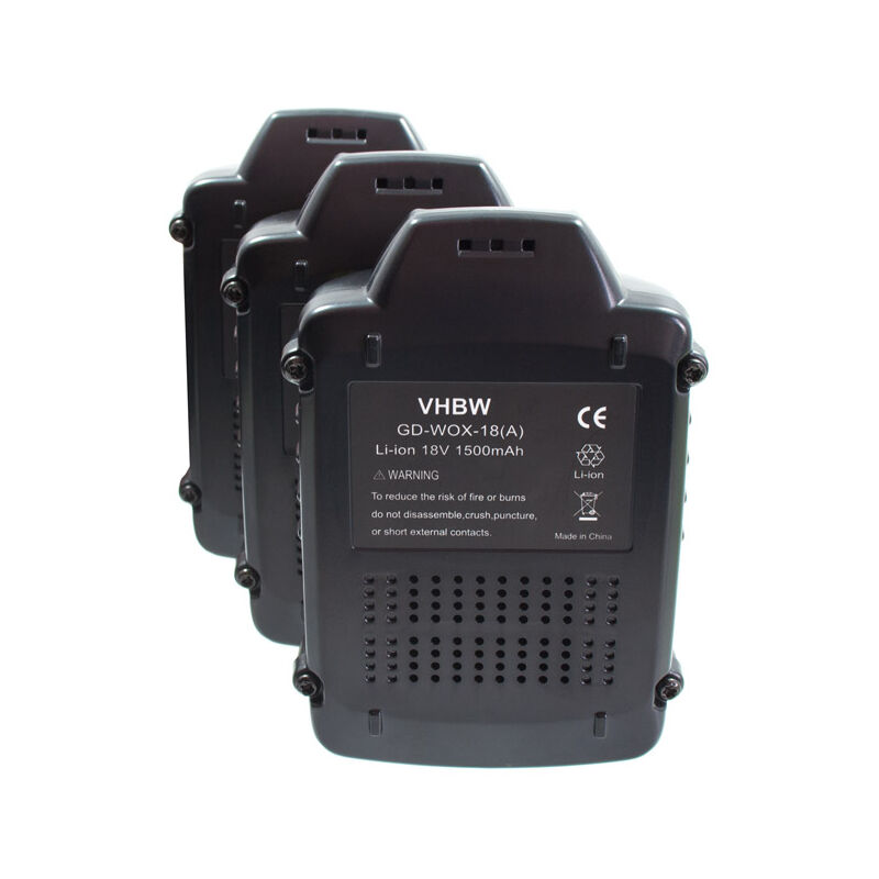 vhbw 3x batterie compatible avec Worx WX175.1, WX175.9, WX176, WX176.3, WX176.9, WX178, WX178.1, WX178.9 outil électrique (1500mAh Li-Ion 18V)