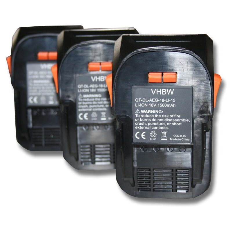 3x Batteries compatible avec aeg BEX18-125-0, BBH18 Li-302C, BBH18-0, BEX18-125, bbh 18 Li-402C outil électrique (1500 mAh, Li-ion, 18 v) - Vhbw