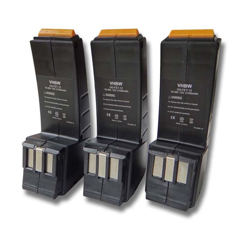 3x Batterie remplacement pour Festo / Festool 491150, 490889, 490592, 490359, BP12C, BPH12C, 490360 pour outil électrique (2100 mAh, NiMH, 12 v)
