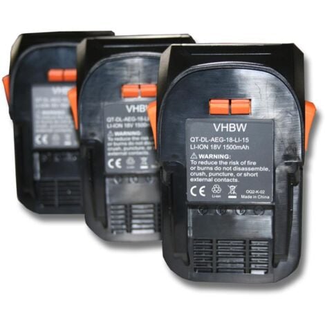 vhbw 3x Batteries compatible avec AEG BSB 18 C, BSB 18 G, BSB 18 LI, BSB 18 STX, BSB18G, BSS 18C outil électrique (1500mAh Li-ion 18 V)