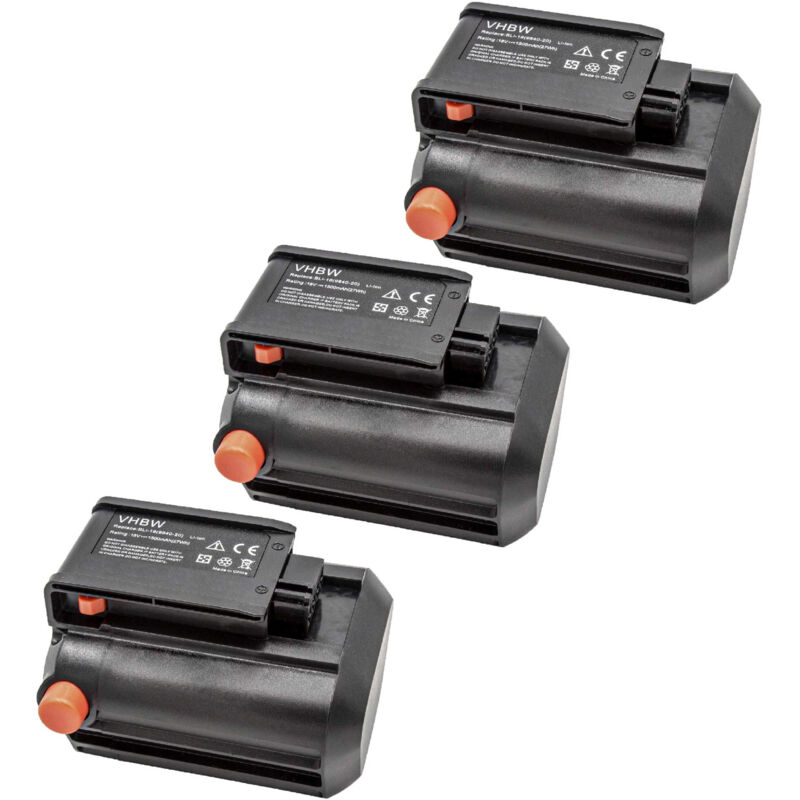 3x Batteries remplacement pour Gardena 9840-20, BLi-18, 9839-20 pour (1500mAh, 18V, Li-ion) - Vhbw