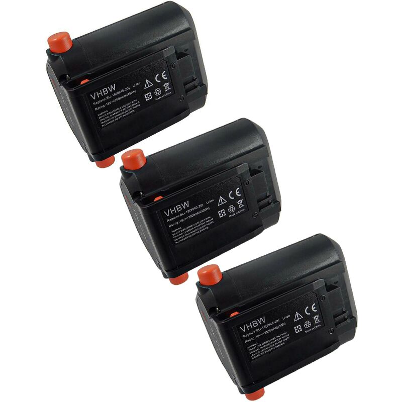 3x Batteries compatible avec Gardena ComfortCut Li-18/50 (9837-20), ComfortCut Li-18/60 (9838-20) (2500mAh, 18V, Li-ion) - Vhbw