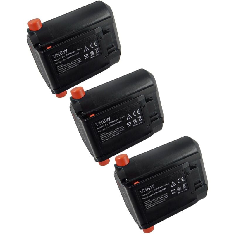 3x Batteries compatible avec Gardena EasyCut Li-18/23 (9824-42), ths Li-18/42 (8881-20) 2500mAh, 18V, Li-ion - Vhbw