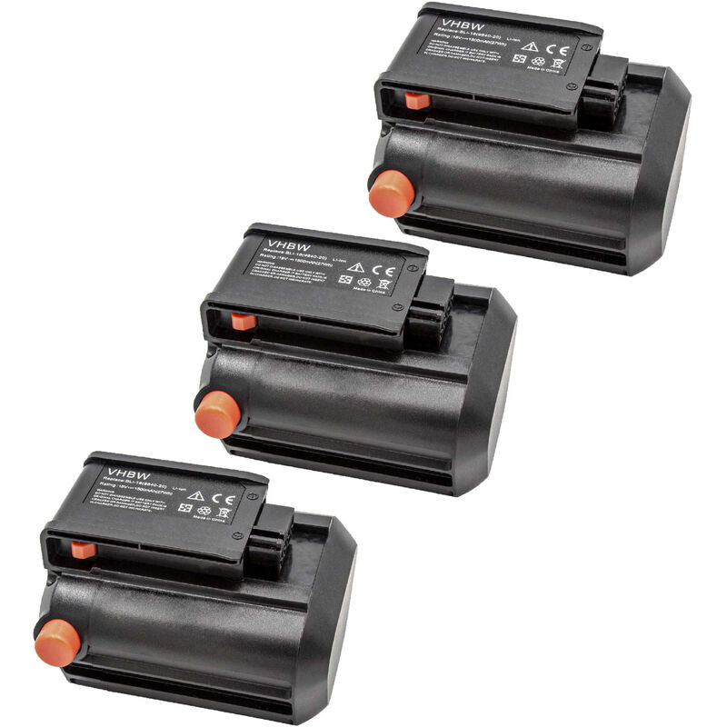 3x batteries compatible avec Gardena EasyCut Li-18/23 (9824-42), ths Li-18/42 (8881-20) (1500mAh, 18V, Li-Ion) - Vhbw