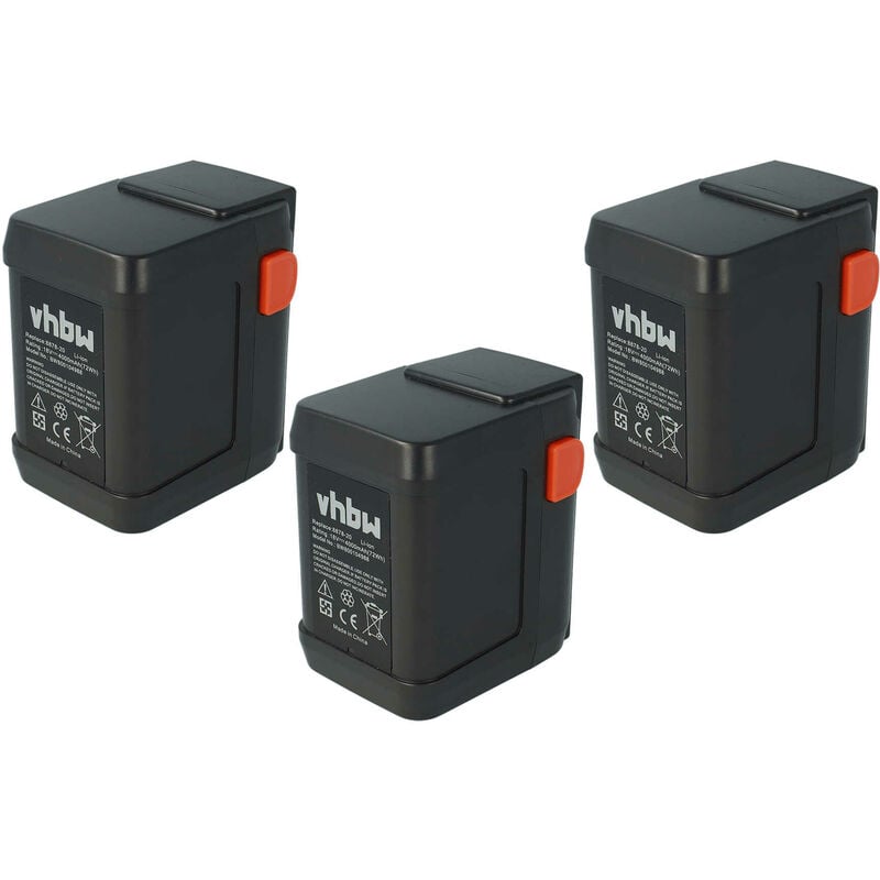 3x Batteries compatible avec Gardena taille haie EasyCut 42 Accu (8870-20), EasyCut 46 (8871-20) 4000mAh, 18V, Li-ion - Vhbw