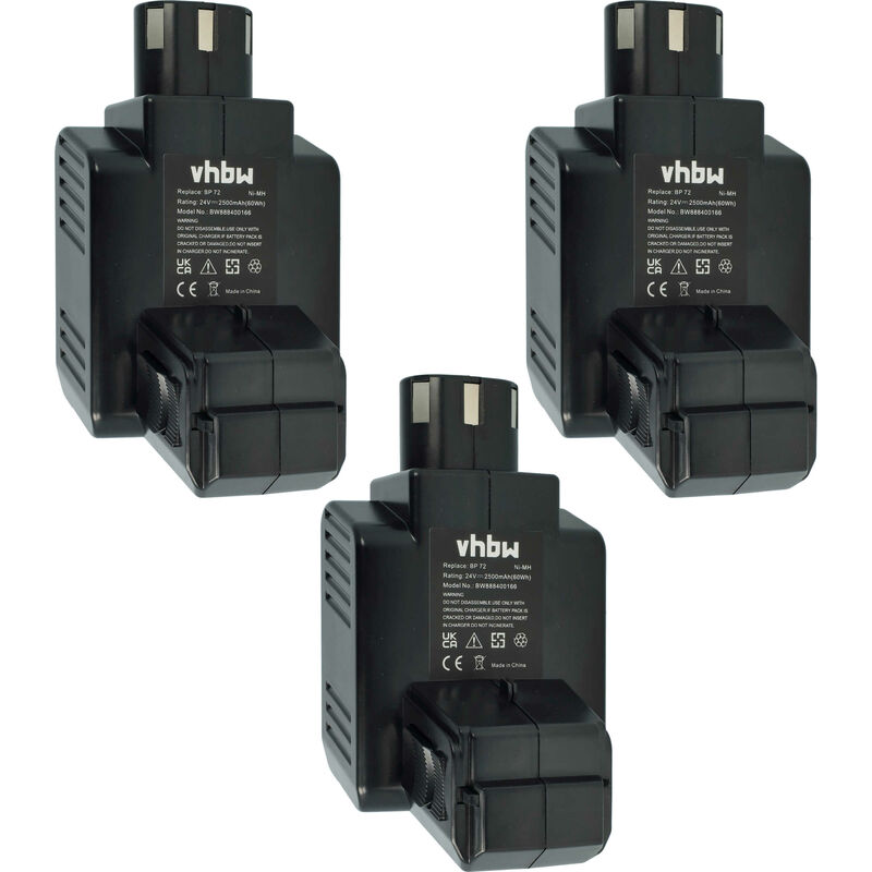 3x Batteries compatible avec Hilti c 7/24, c 7/36, tcu 7/36, te 5 a outil électrique (2500 mAh, NiMH, 24 v) - Vhbw