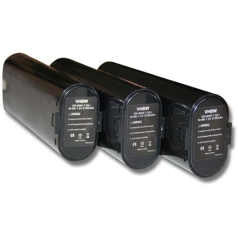 vhbw 3x Batteries compatible avec Makita DA3000DW, DA301D, DA301DW, DA302D, DA302DW, DA302DWB outil électrique (2100 mAh, NiMH, 7,2 V)