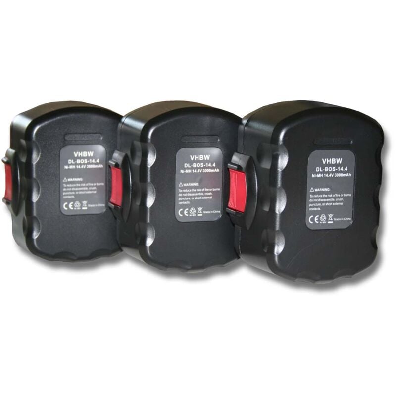 Vhbw - 3x Batterie compatible avec Bosch psr 14.4-2, psr 14.4VE-2(/B), PSR1440, PSR1440/B, pst 14.4V, psr 140 outil électrique (3000 mAh, NiMH, 14,4