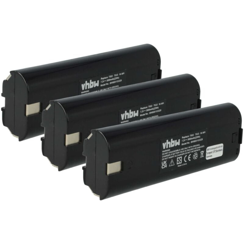 Vhbw - 3x Batteries compatible avec Makita DA3000DW, DA301D, DA301DW, DA302D, DA302DW, DA302DWB outil électrique (3000 mAh, NiMH, 7,2 v)