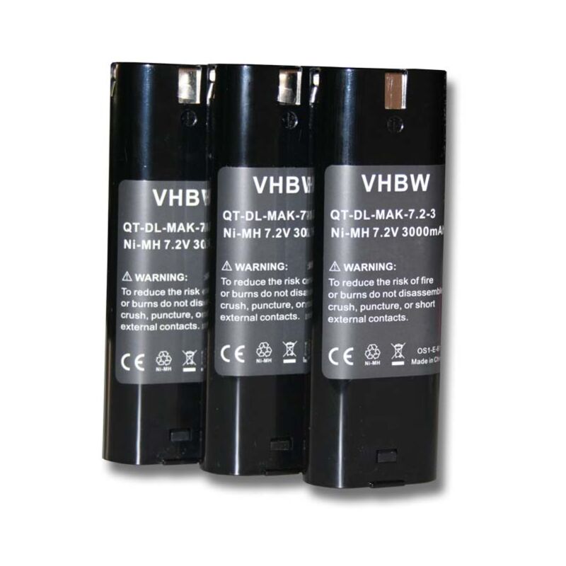3x Batteries compatible avec Mikrofyn Mikrolaser ml 10LD, ml 10X, ml 11LD, ml 11X, ml 13X, ML-14i outil électrique (3000 mAh, NiMH, 7,2 v) - Vhbw