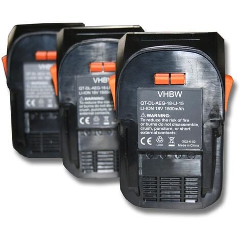vhbw 3x Batteries remplacement pour AEG B1814, B1814G, B1817, B1817G, L1815R, L1830R, L1840R, L1850R pour outil électrique (1500mAh Li-ion 18 V)