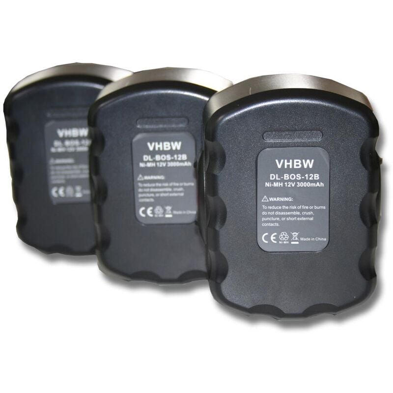 Vhbw - 3x Batteries remplacement pour Bosch 2 607 335 395, 2 607 335 374, 2 607 335 375, 2 607 335 274 pour outil électrique (3000 mAh, NiMH, 12 v)