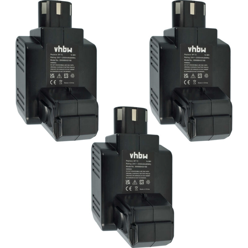 vhbw 3x Batteries remplacement pour Hilti BP60 pour outil électrique (2500 mAh, NiMH, 24 V)