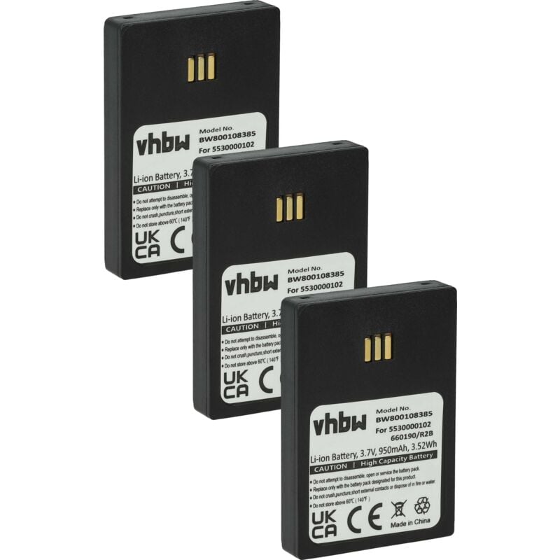 3x Battery compatible with Mitel DT692, DT690 Wireless Landline Phone (950 mAh, 3.7 v, Li-Ion) black - Vhbw