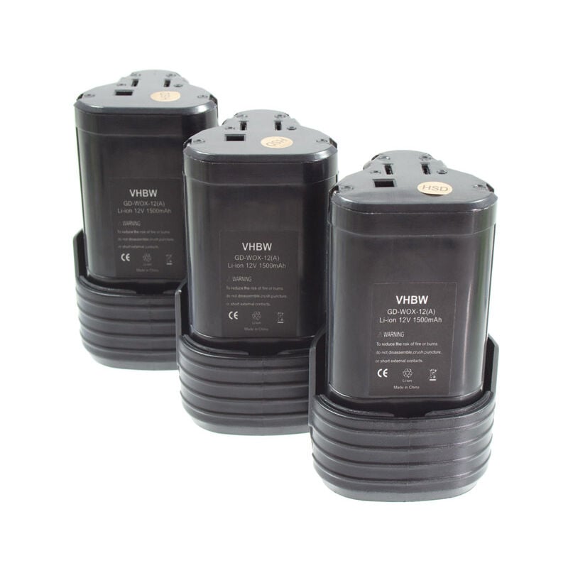 3x Battery compatible with Worx WX673.M, WX677.7, WX677, WX673, WX673.3 Power Tools (1500 mAh, Li-Ion, 12 v) - Vhbw