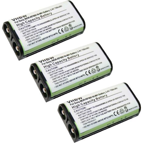 vhbw 3x Battery Replacement for Sony BP-HP550-11 for Wireless Headset Headphones (700 mAh, 2.4 V, NiMH)