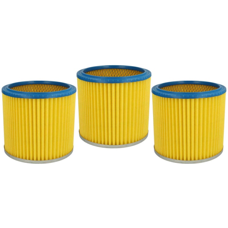 3x Cartridge Filter compatible with Aqua Vac 6160 p dustri, 3000 Plus, 5000 Plus, 6160 f, 1000, 2000 Plera Vacuum Cleaner - Blue Yellow - Vhbw