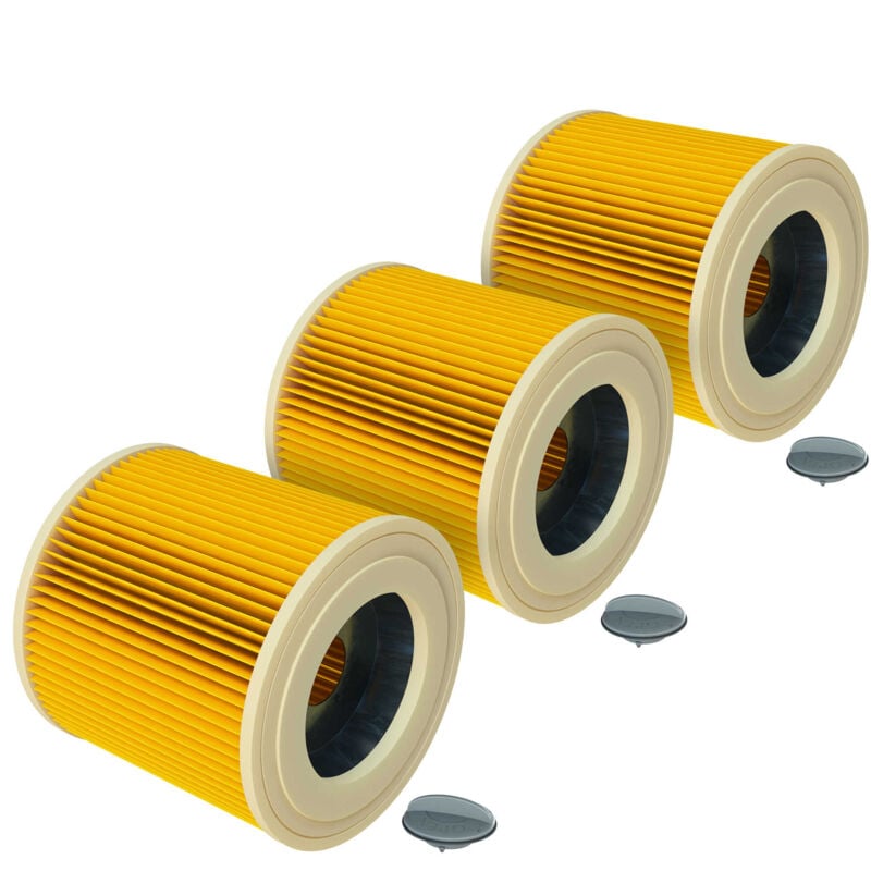 Vhbw - 3x Cartridge Filter compatible with Kärcher a 2003, a 2004, a 2024 pt, a 2054 Me, a 2101, a 2204, a 2204 af, a 2206 x Vacuum Cleaner - Yellow