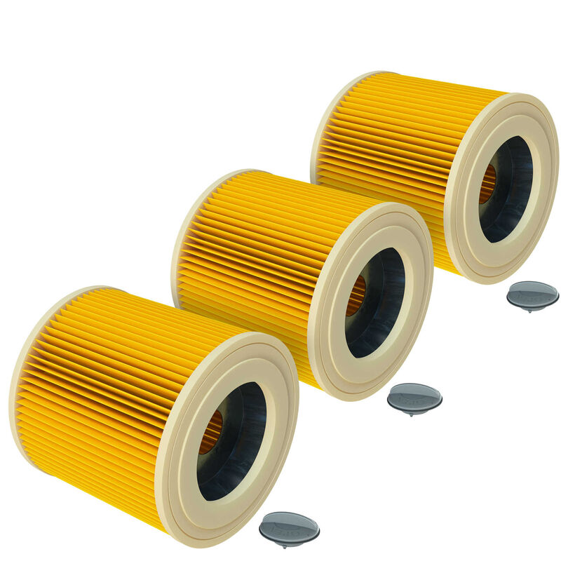 3x Cartridge Filter compatible with Kärcher a 2254 Me, a 2534 pt, a 2554 Me, a 2604, a 2654 Me, a 2656 x Plus, se 4001, se 4002 Vacuum Cleaner