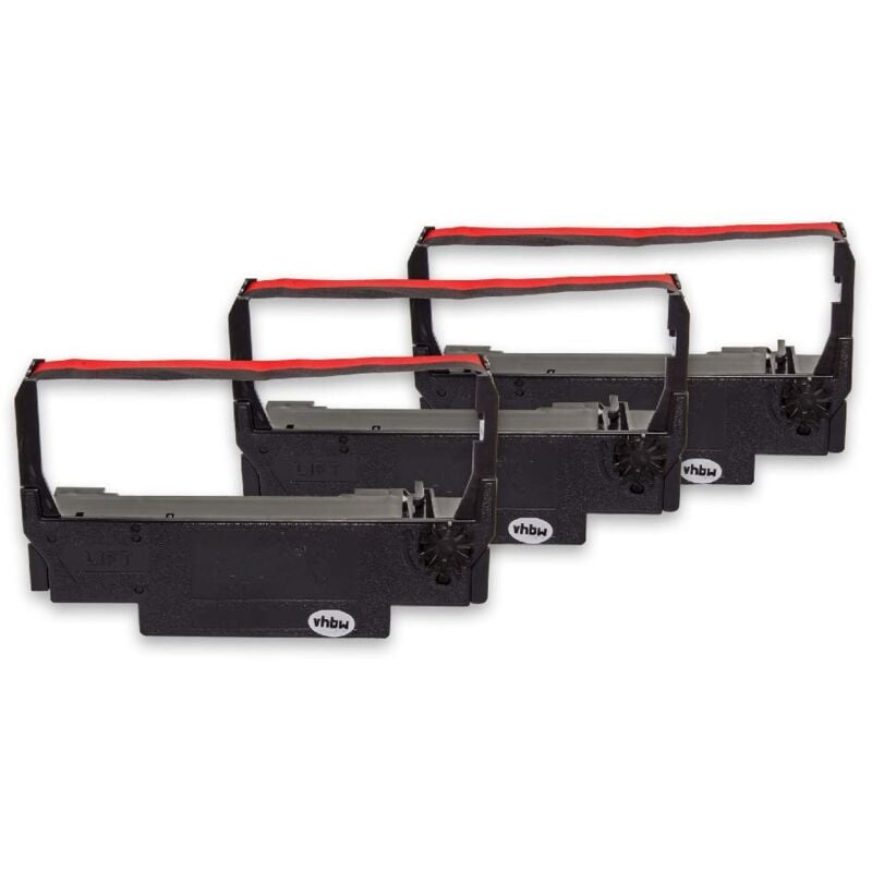 3x Farbband Schriftband kompatibel mit Orient BTP-M280, BTP-M270, BTP-M300 Nadeldrucker, Bondrucker - Schwarz, Rot - Vhbw