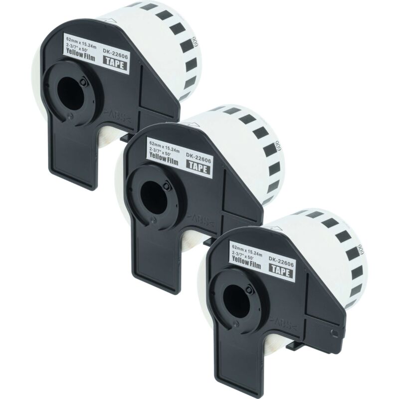 vhbw 3x Label Roll with Holder 62mm x 15.24m (1 Label) compatible with Brother PT QL-560, QL560VP, QL-570 Label Maker - Premium Yellow