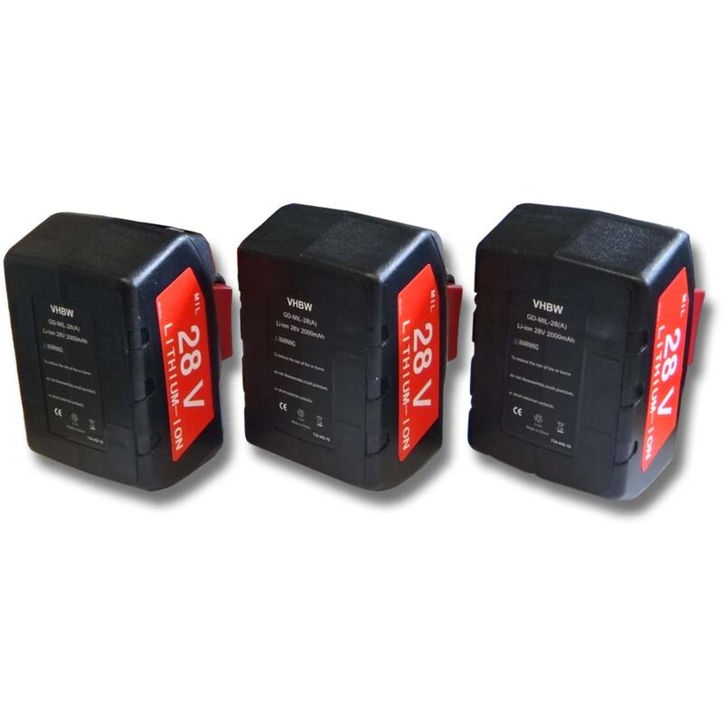 

3x Batería recargable compatible con Würth Master 28V, H 28-MA herramientas eléctricas (2000 mAh, Li-Ion, 28 V) - Vhbw