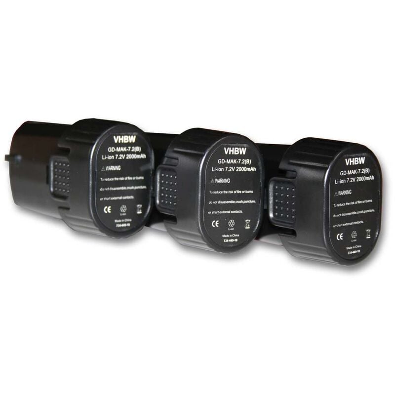 

3x Li-Ion batería 2000mAh (7.2V) para herramientas TD020DSE, TD020DSEW, TD020DSW, TD020DW, TD021 por Makita 194355-4, 194356-2, BL7010. - Vhbw