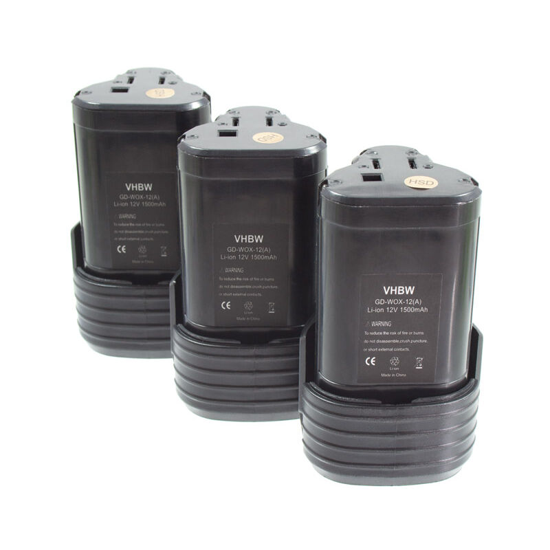 Image of 3x Li-Ion Batteria 1500mAh compatibile con Utensile Elettrico Avvitatore Worx WU025 Torcia sostituisce Worx WA3509. - Vhbw