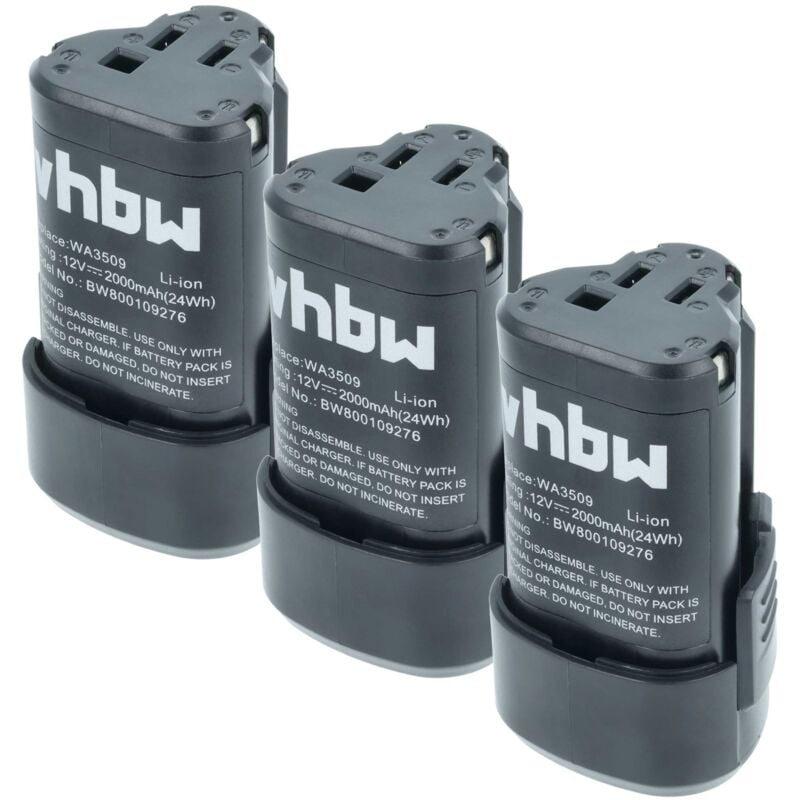 Vhbw - 3x Batterie remplacement pour Worx WA3503, WA3509 pour outil électrique (2000 mAh, Li-ion, 12 v)