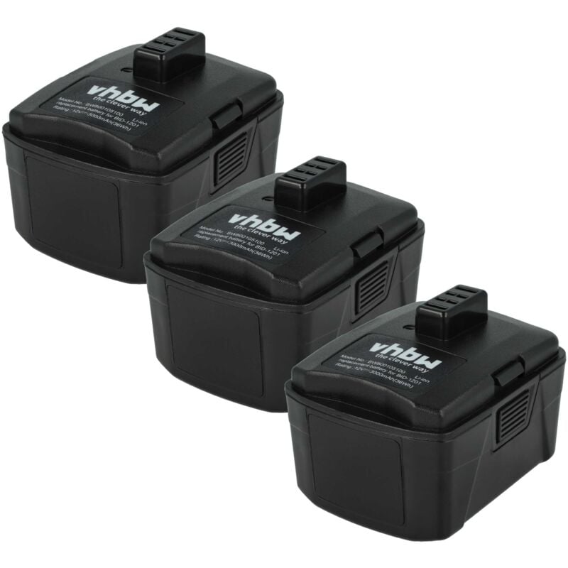 3x Batterie compatible avec Ryobi CK212DA, CAH120LK, CD100, BID-1201, CS-1201, CKF-120LM, CR-1201 outil électrique (3000 mAh, Li-ion, 12 v) - Vhbw