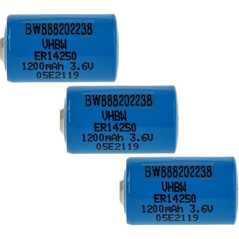 3x Lithium ER14250 Round Cell Batteries Replacement for 1/2AA, 1770-XZ, 3B26, 418-0076, 60-0576-100 - Special Battery (1200mAh, 3.6 v, Li-SOCl2)