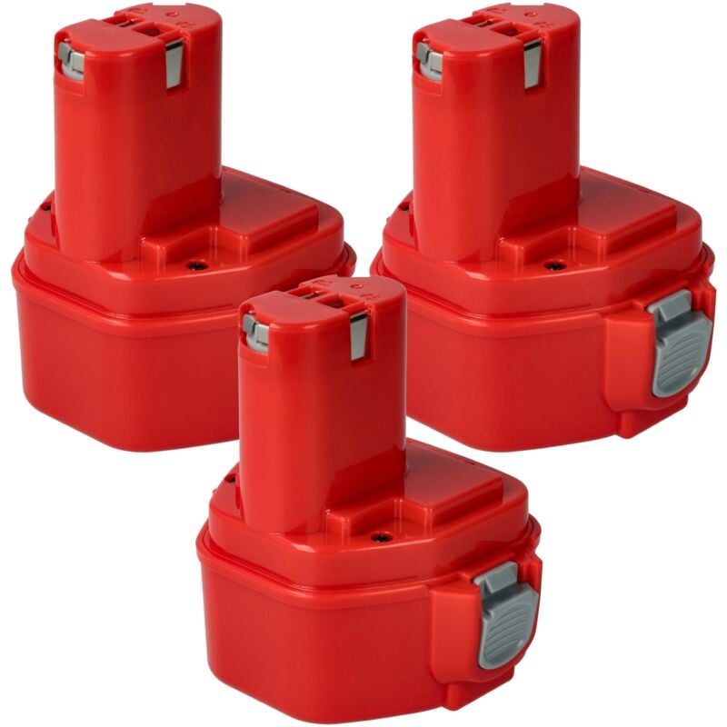 3x Akku kompatibel mit Makita 6311DWHE, 6311DWH, 6312DW, 6312D, 6312DWH, 6312DWG, 6831DH, 6831D Werkzeug (3000 mAh, NiMH, 12 v) - Vhbw