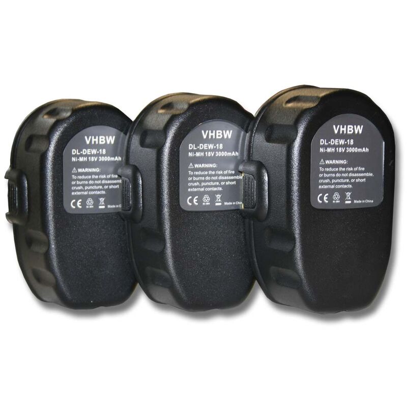 

3x Ni-MH batería 3000mAh (18V) para herramientas Dewalt DW059B, DW908 Flash Light, DW908 Flashlight por Dewalt DC9096, DE9039, DE9095, DE9096. - Vhbw