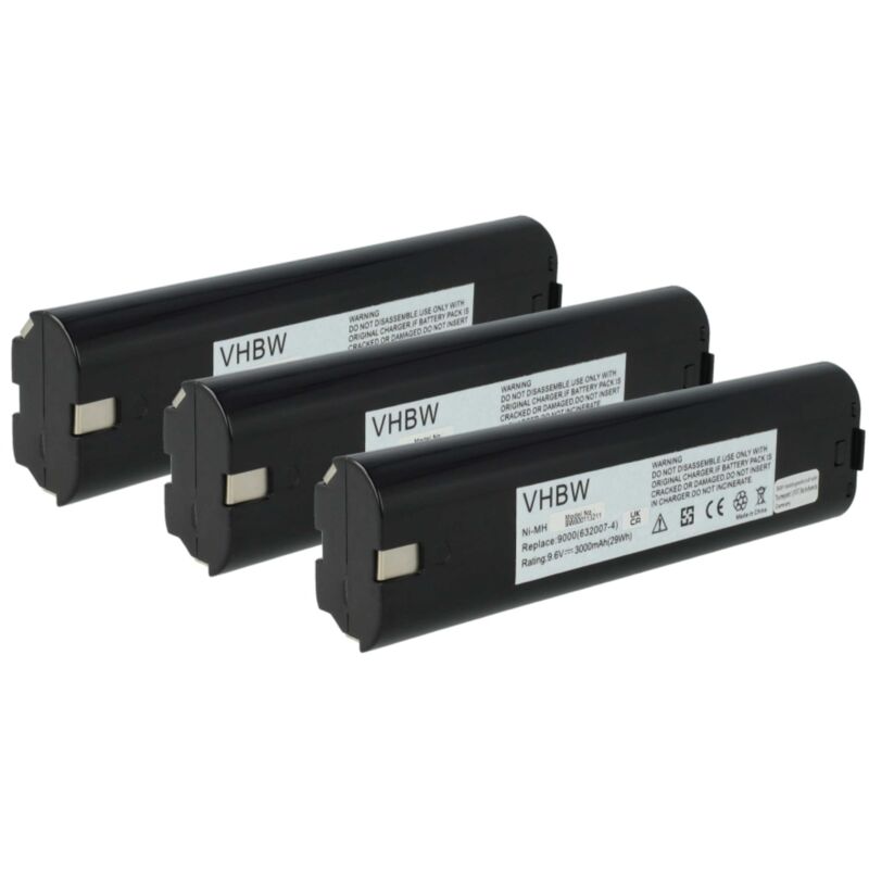 

3x NiMH Batería 3000mAh (9.6V) para su herramienta electrónica Makita 4300D, 4300DW, 4390D, 4390DW, 5090D, 5090DW, 6000 por 191681-2 - Vhbw