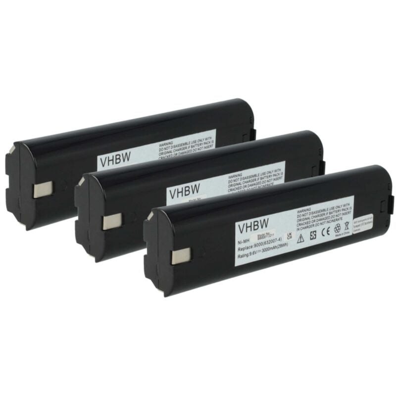 

3x NiMH Batería 3000mAh (9.6V) para su herramienta electrónica Makita 6095DWDE, 6095DWE, 6095DWL-2, 6096D, 6096DW, 6096DWBE por 191681-2 - Vhbw