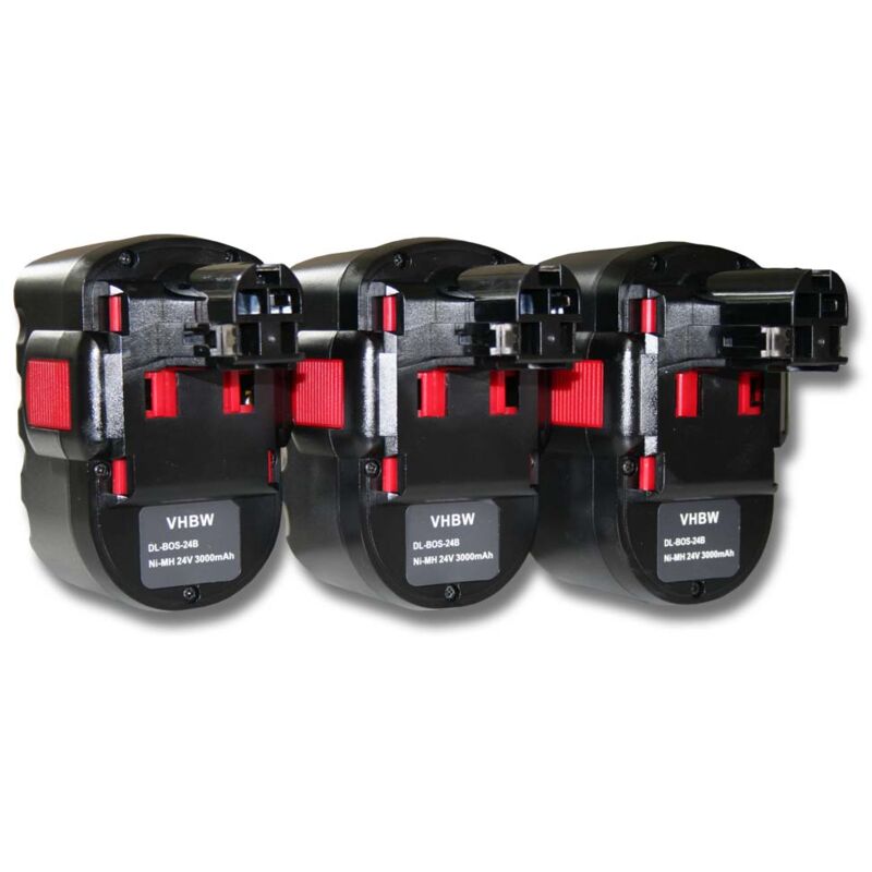 Vhbw - 3x NiMH batterie 3000mAh (24V) pour outil électrique outil Powertools Tools comme Bosch BAT240, BAT299, BH-2424, BTP1005