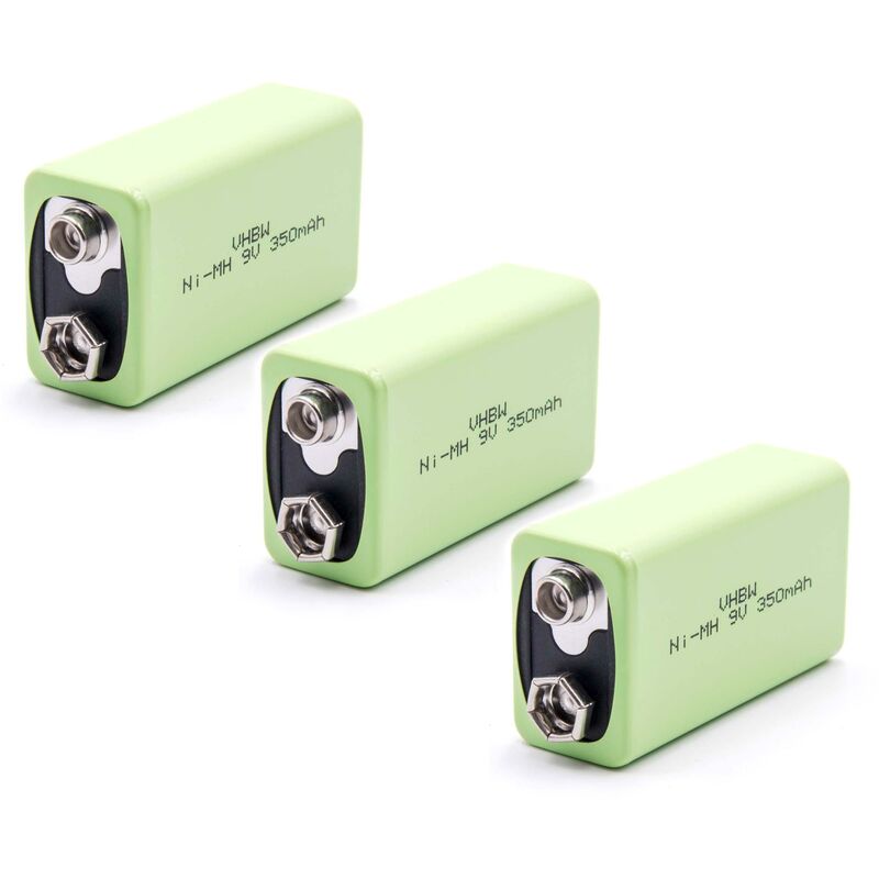 

3x batería de 9 V reemplaza 6LR61, MN1604 (350 mAh, NiMH) recargable, ready-to-use - Vhbw