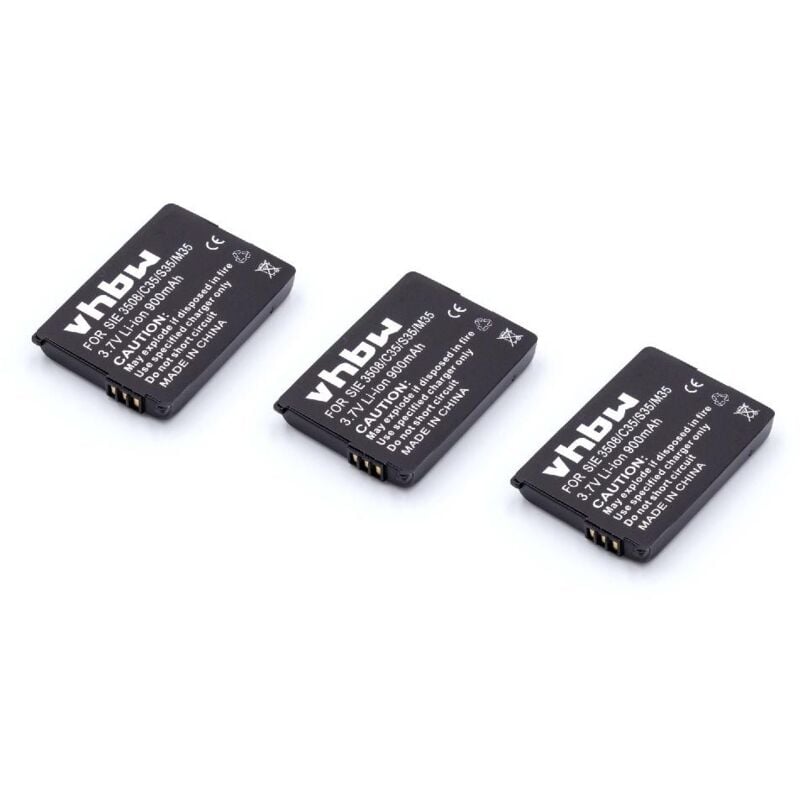 vhbw 3x Battery compatible with Siemens M35, M35i, S35, S35i, C35, C35i Wireless Landline Phone (900mAh, 3.7 V, Li-Ion) white