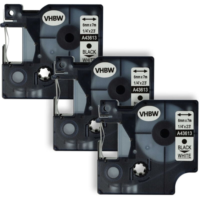 3x Schriftband-Kassette kompatibel mit Dymo LabelWriter Duo 400, Duo, Duo 450 Etiketten-Drucker 7m x 6mm Schwarz auf Weiß - Vhbw
