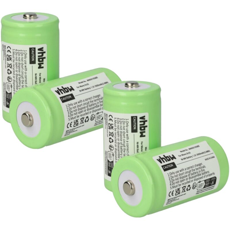 

vhbw 4x Batería NiMH 3000mAh para PerfectPro radio, Outdoorradio, Gartenradio, Campingradio Rockbox DAB+ como Mono, D, HR20, KR20, LR20, R20.