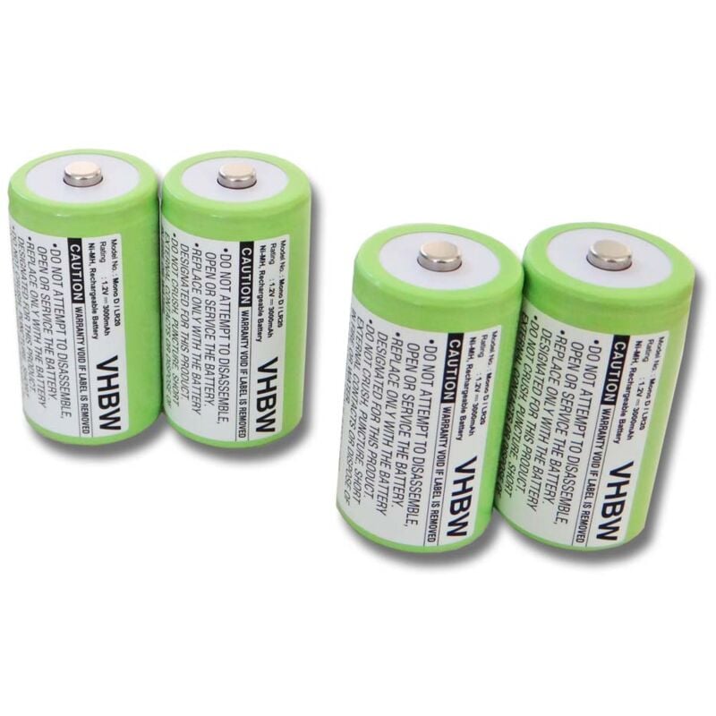 

4x Batería NiMH 3000mAh para PerfectPro radio, Outdoorradio Handsfree, Workman como Mono D, HR20, KR20, LR20, R20. - Vhbw