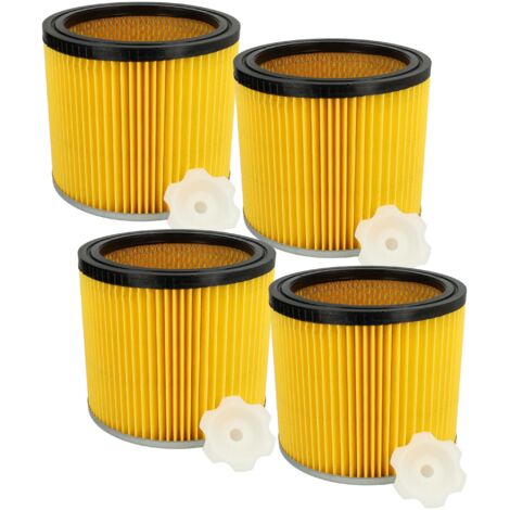 vhbw 4x Filtro plisado compatible con Bosch PAS 12-50 F, PAS 11-25 F, PAS 850 aspiradora - amarillo negro plata