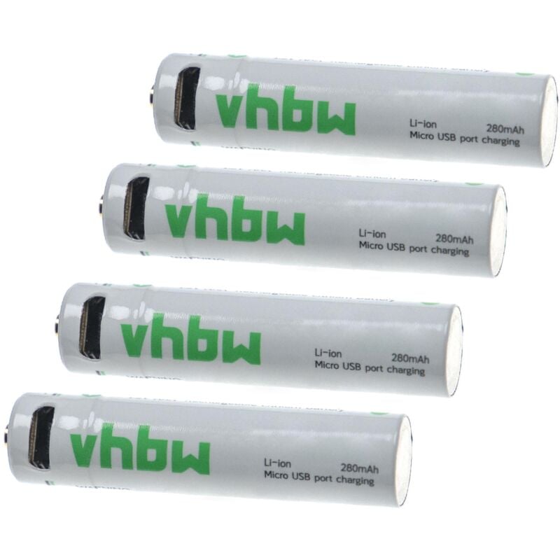 4x Piles rechargeables aaa Micro avec prise micro-USB (280mAh, 1,5V, Li-ion) - Vhbw