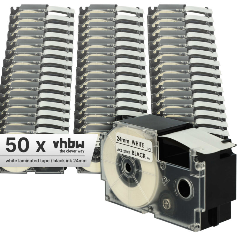 vhbw 50x Label Tape compatible with Casio KL-C500 Label Printer 24 mm, Black on White